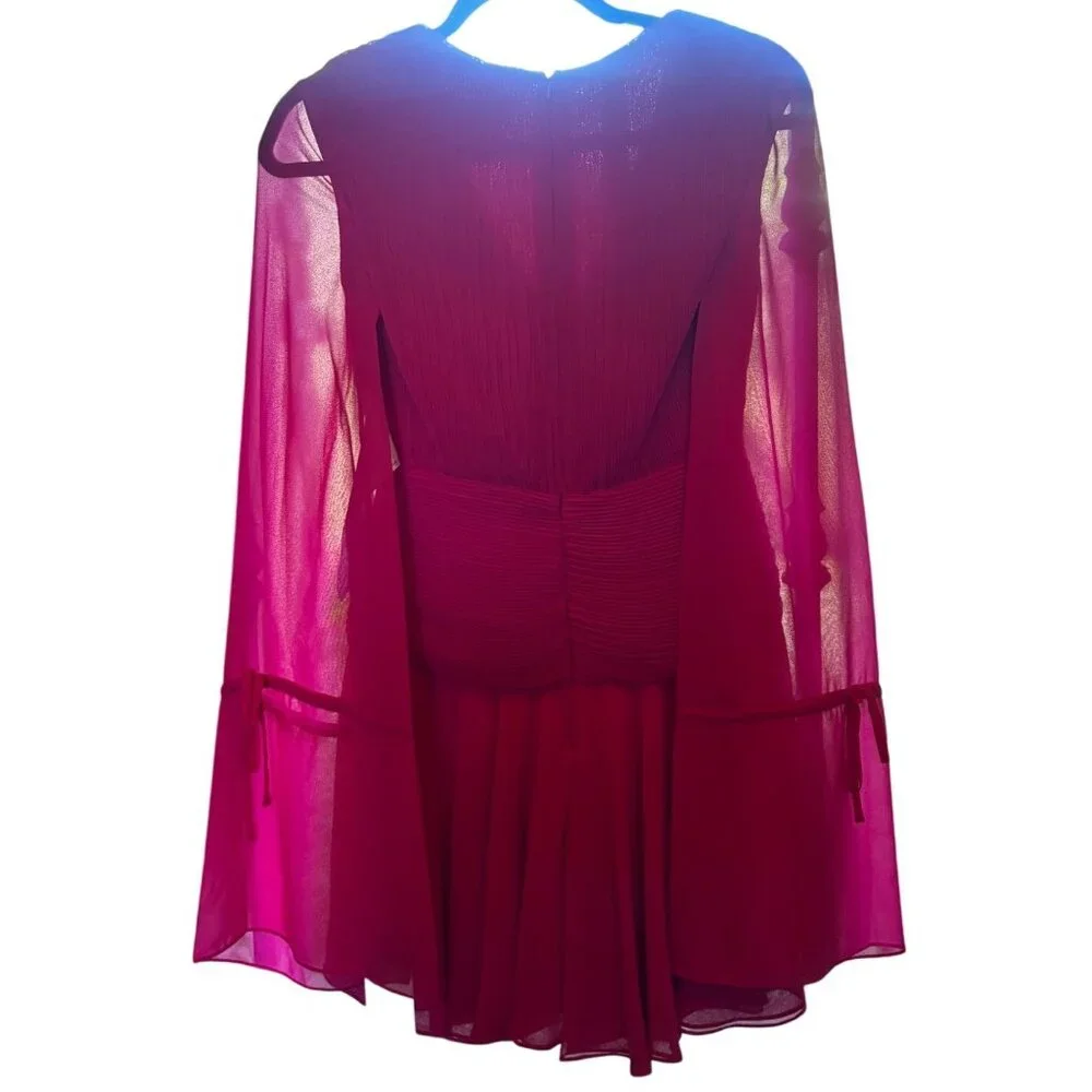 Mac Duggal drawstring sleeve short party dress in hot pink chiffon Size 0  New - Picture 12 of 16